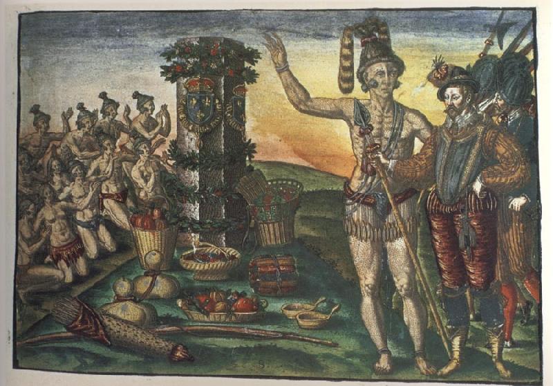 Jacques Le Moyne de Morgues Rene de Laudonniere and the Indian Chief Athore Visit Ribaut's Column oil painting image